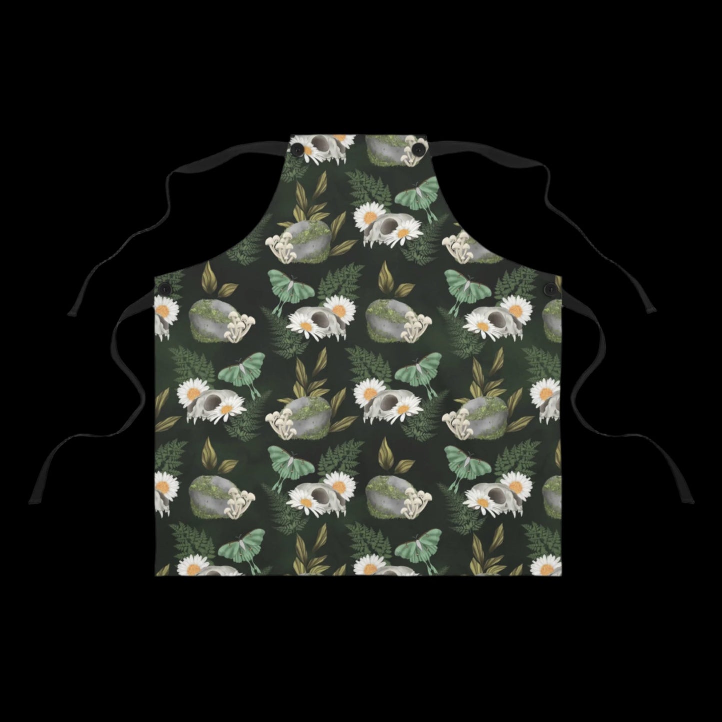 Kitchen Witch Apron - Featuring skulls, moths mushrooms, botanicals, flowers & plants - One Size - witchy gift, wiccan gift