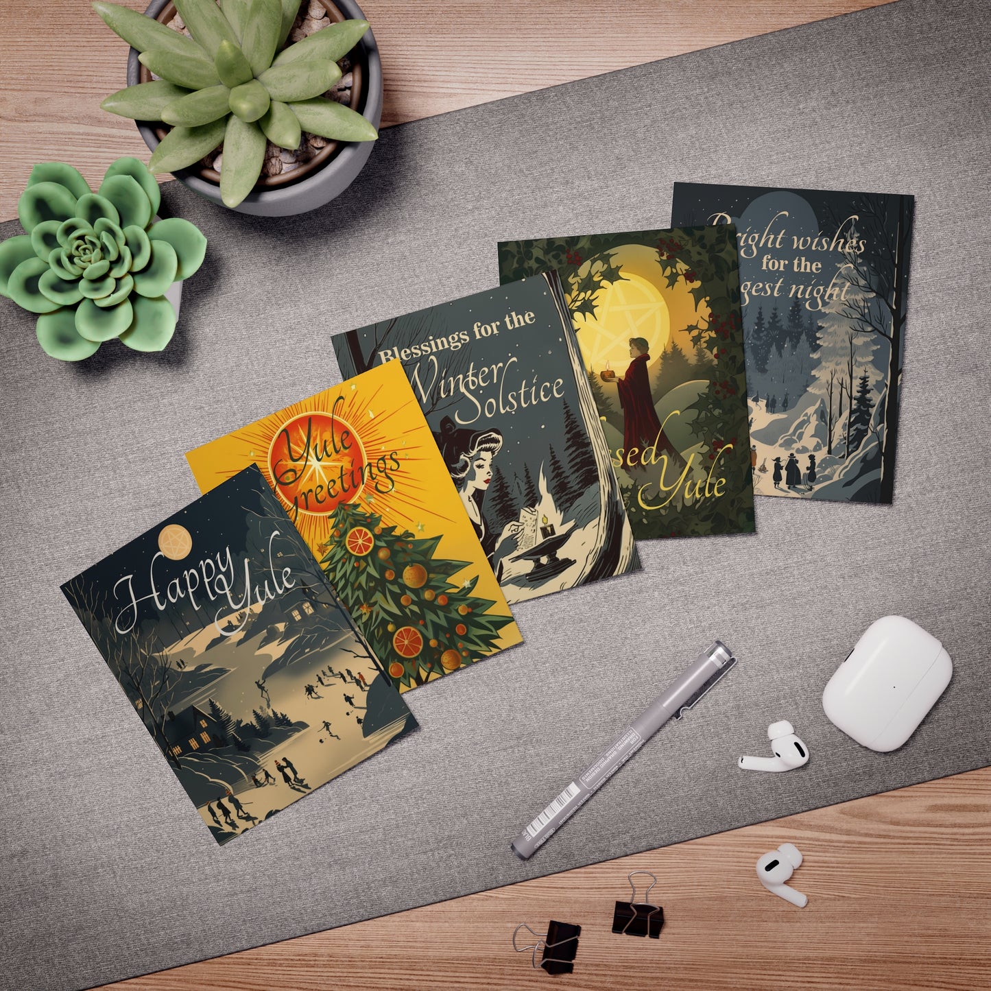 Yule Greeting Cards - 5 PACK | 3rd Edition | Set of Five Winter Solstice Cards for Pagans, Witches, Wiccans - Witchy Cards Pagan Christmas