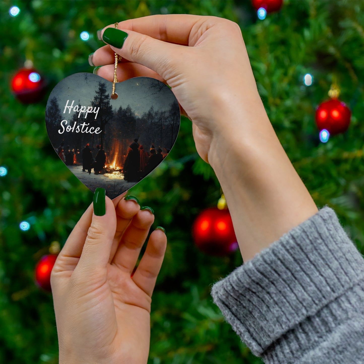 Happy Solstice Pagan Yule Ornament - CERAMIC - Blessed Yule Decoration for Yule Tree or Christmas Tree wiccan witch witchy decor witchcraft