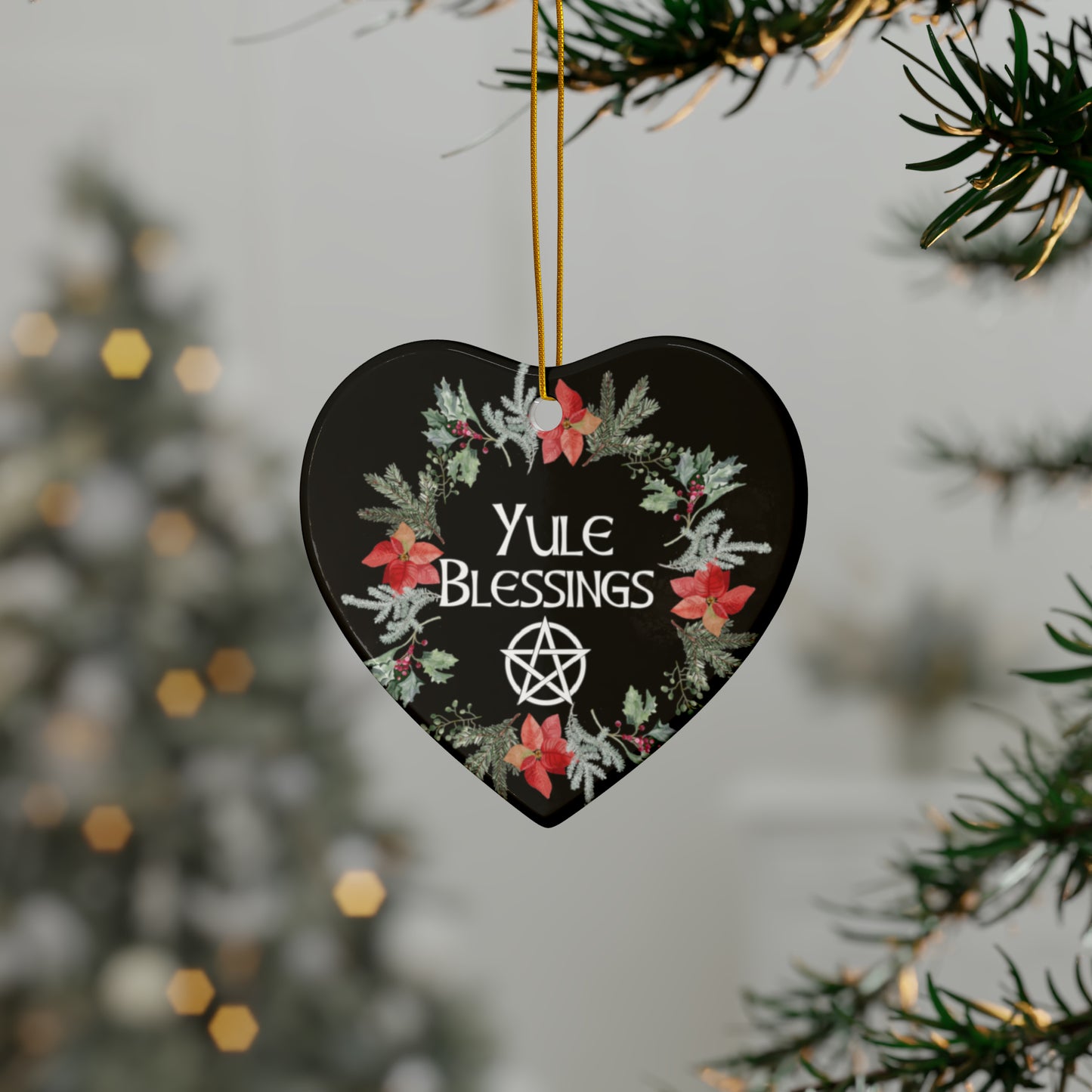 Yule Blessings Wreath Ornament | Circle, Star, Heart, Snowflake Shapes