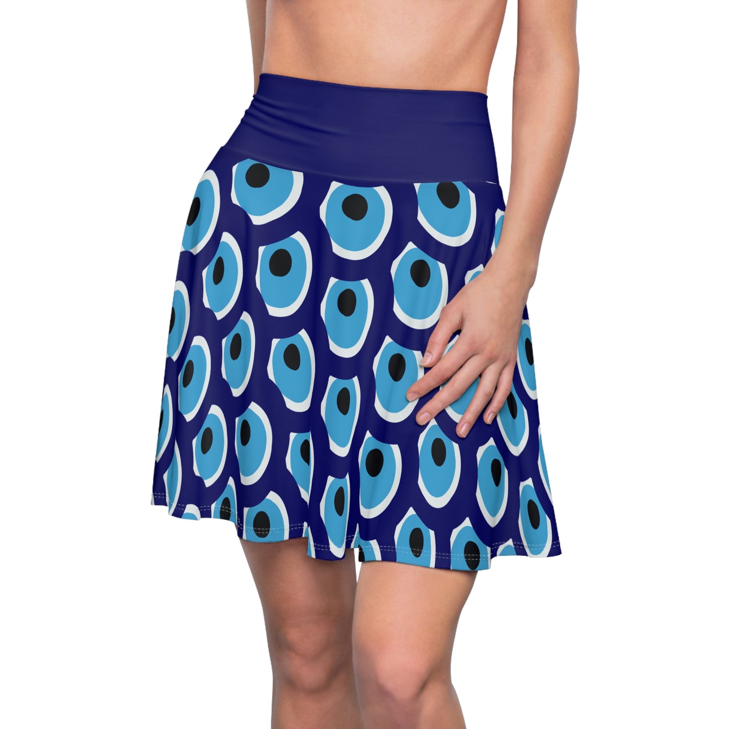 Evil Eye Skater Skirt | Witchy Skirt | Magical Skirt | Protection Symbol | Blue & White Skirt | Polyester Spandex