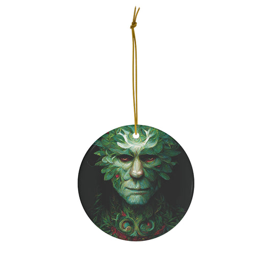 Pagan Yule Ornament - Green Man with holly berries Ornament - Blessed Yule! Ceramic ornament for Yule Tree or Christmas Tree, pagan man gift