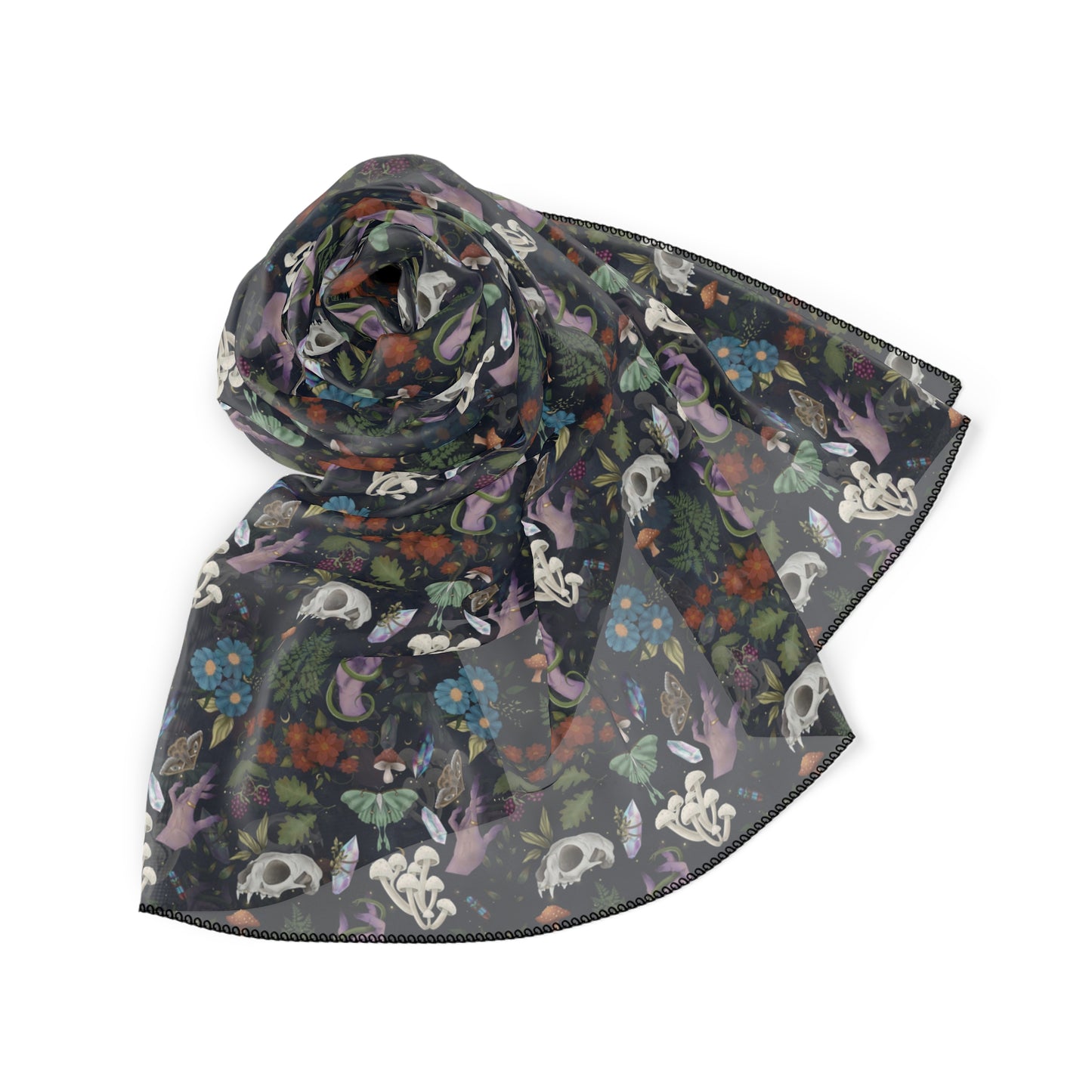 Witchy Pattern Veil | Witch Scarf | Skulls, Moths & Plants