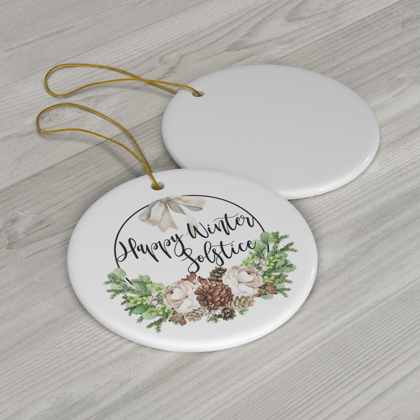 Happy Winter Solstice with Wreath - Yule Ornament - Christmas Ornament Pagan Ornament - Pagan gift, Pagan Man Gift, solstice decor
