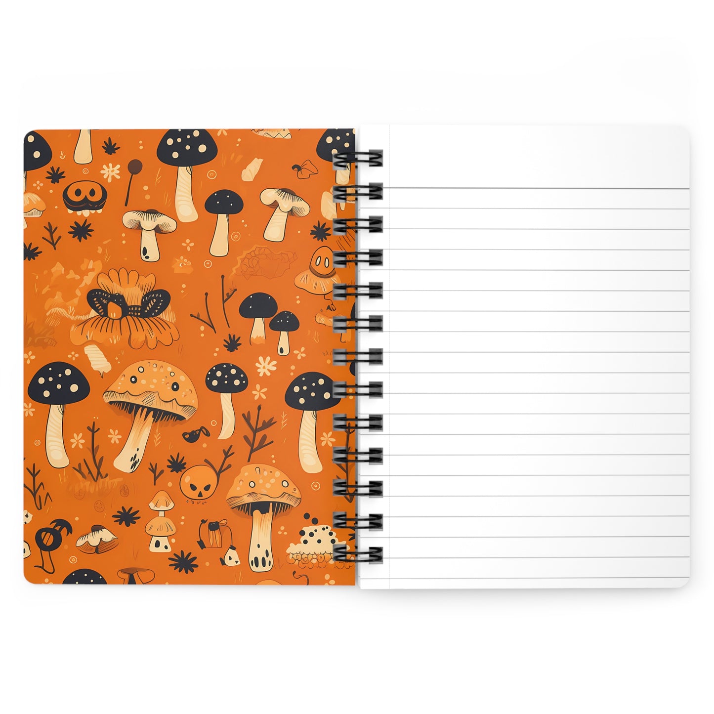 Orange Halloween Mushrooms Spiral Bound Notebook | Lined Pages | Grimoire | Book of Shadows