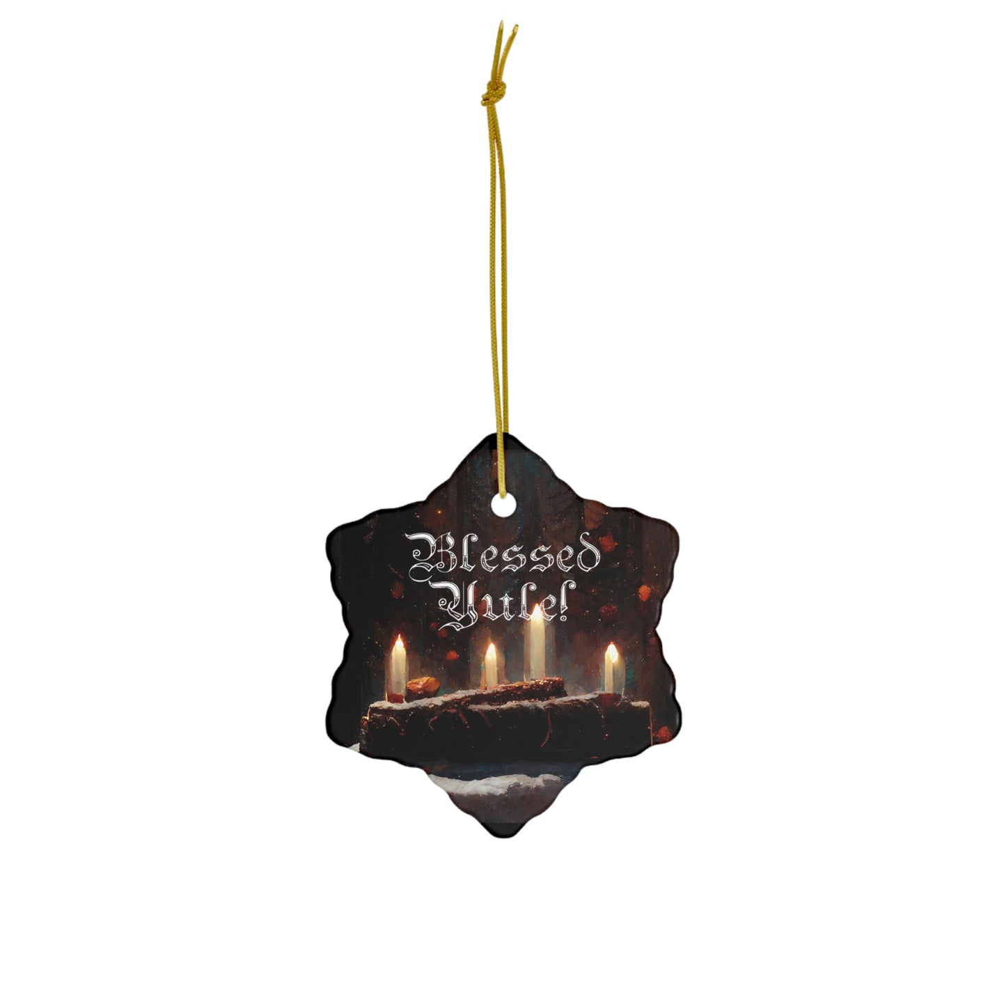 Pagan Yule Ornament - ornament with Yule Log and candles with "Blessed Yule" - Happy Yule ornaoment, pagan gift, pagan man gift, decor