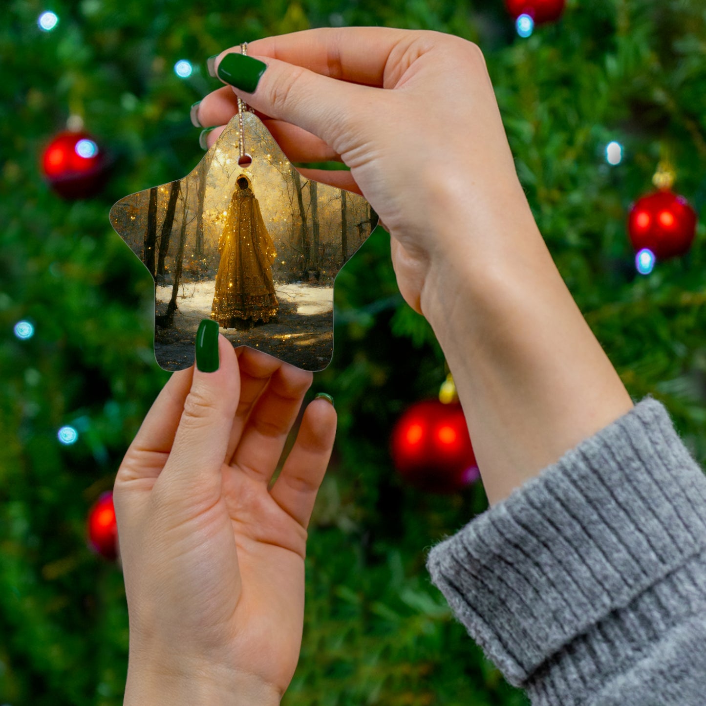 Witchy Yule Ornament - CERAMIC Golden Winter Yule Ornament - Blessed Yule! For Yule Tree, pagan man gift, wiccan gift, pagan decor, wi