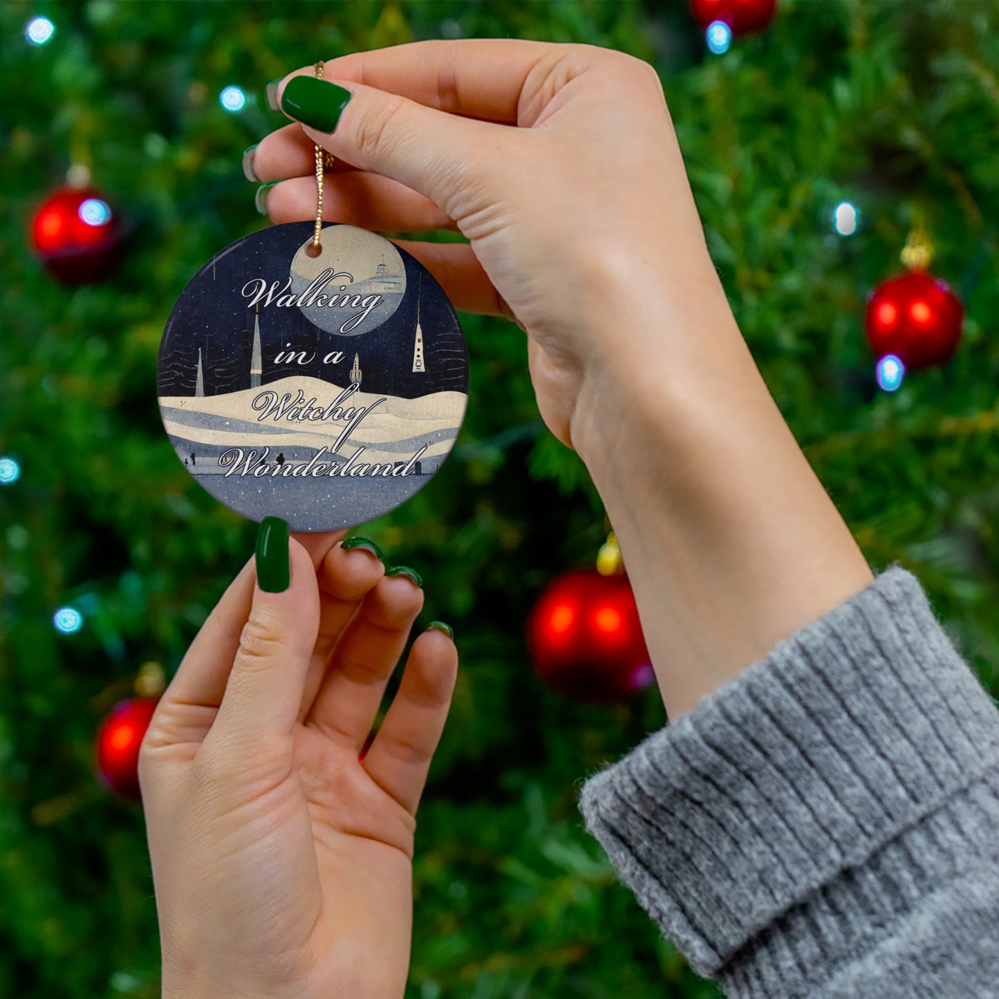 Walking in a Witchy Wonderland CERAMIC Ornament - Yule ornament, Pagan gift, Pagan Man Gift, solstice decor, yule decoration, wiccan