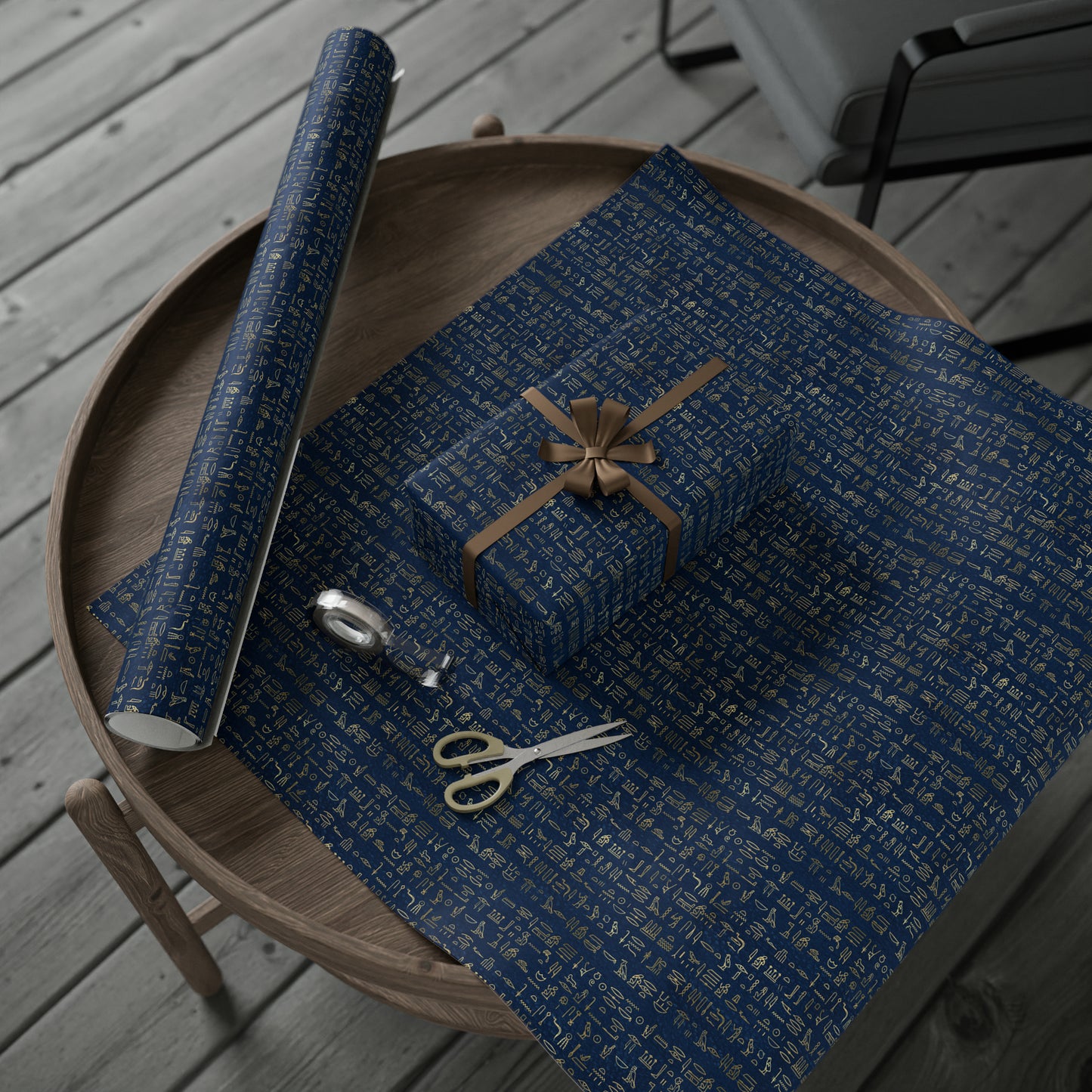 Gold and Blue Ancient Egyptian Hieroglyphics | Witchy Wrapping Paper | Boutique Gift Wrap