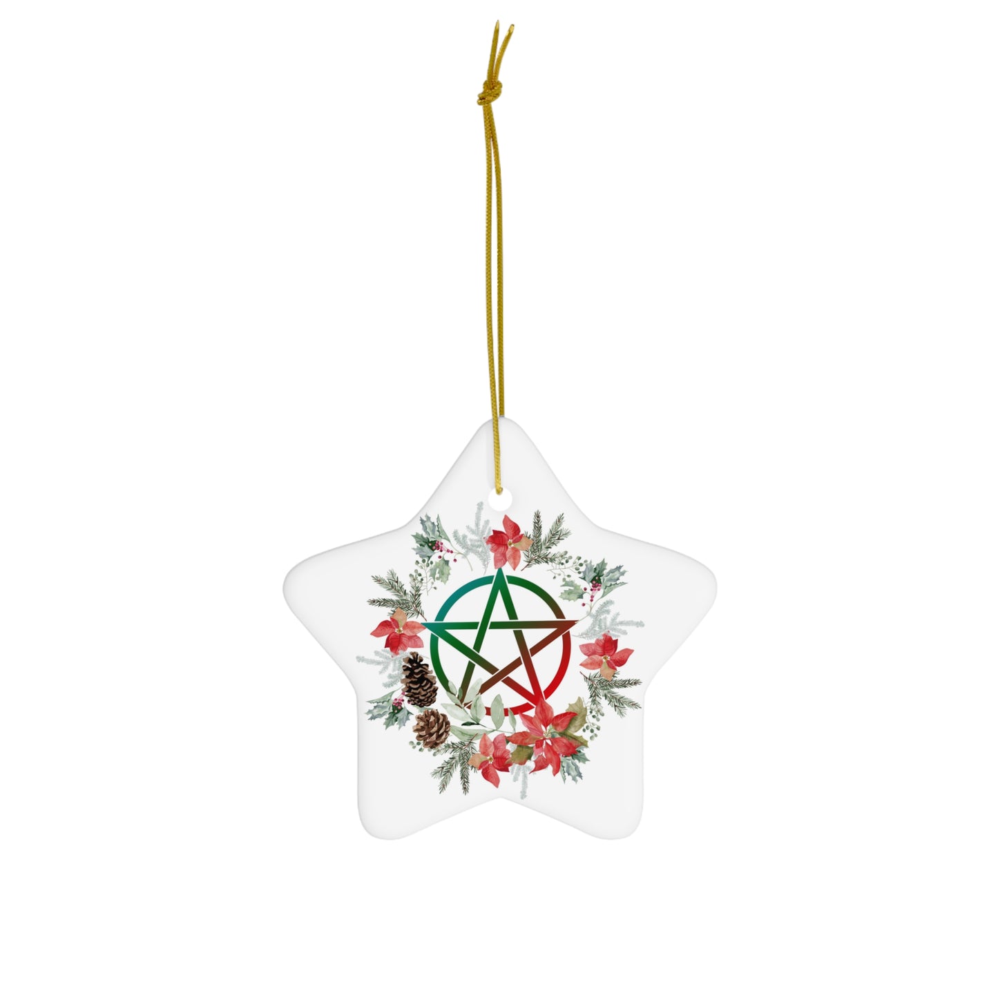 Yule Ornament - Pentagram with Wreath - Christmas Ornament Pagan Ornament - Pagan gift, Pagan Man Gift, solstice decor, winter solstice