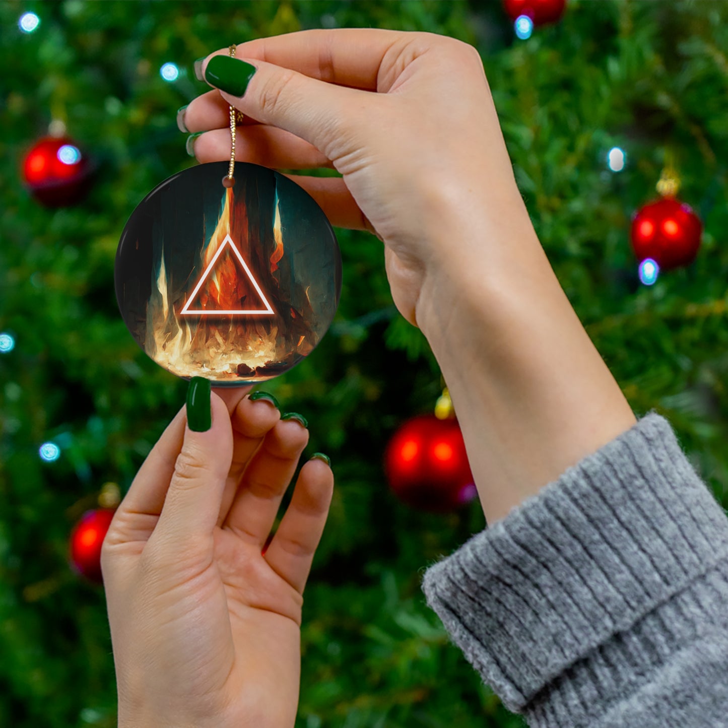 Yule Ornament - Fire Symbol - Witchy Pagan Wiccan Yule ornament for Yule Tree, Christmas Tree, or Yule decor, wiccan gift, pa
