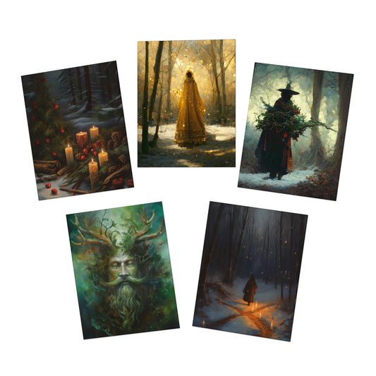 Yule Greeting Cards - 5 PACK | 2nd Edition | Set of Five Winter Solstice Cards for Pagans, Witches, Wiccans - Witchy Cards Pagan Christmas