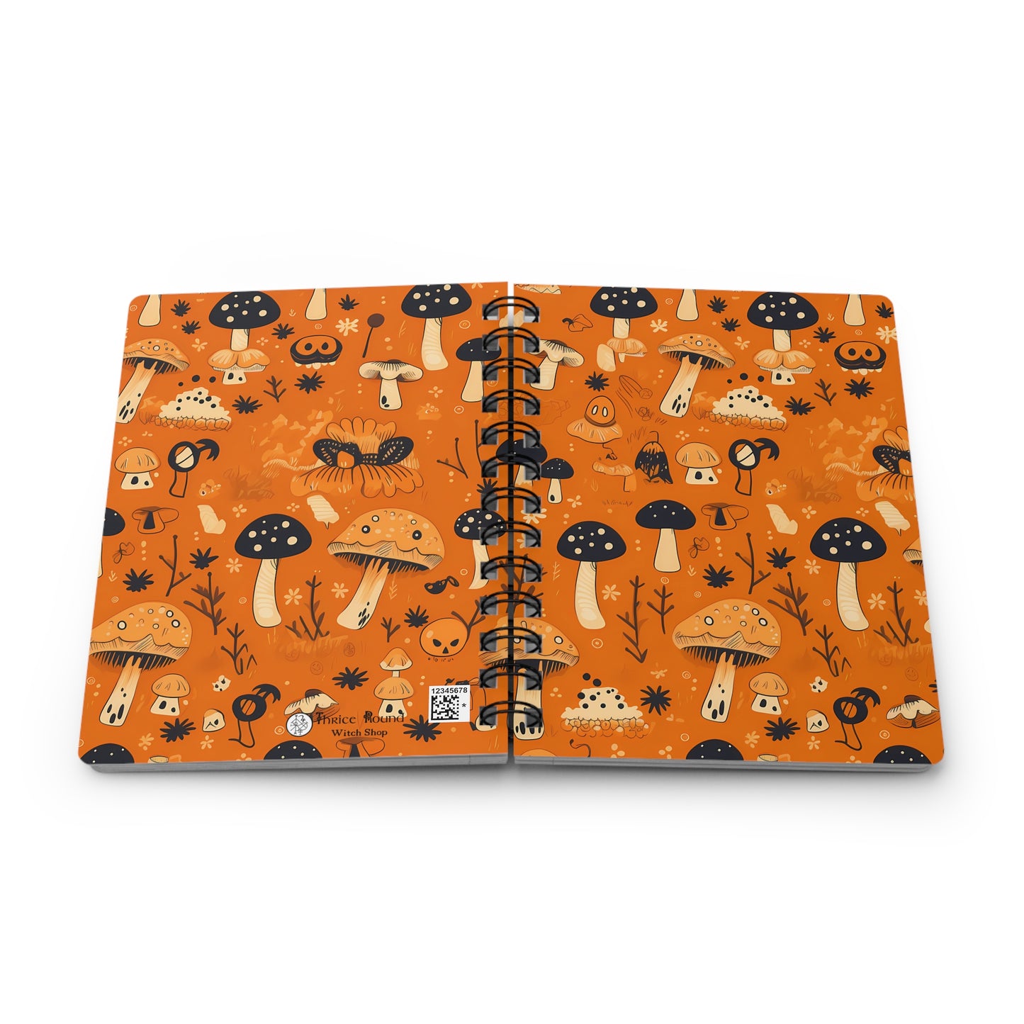 Orange Halloween Mushrooms Spiral Bound Notebook | Lined Pages | Grimoire | Book of Shadows