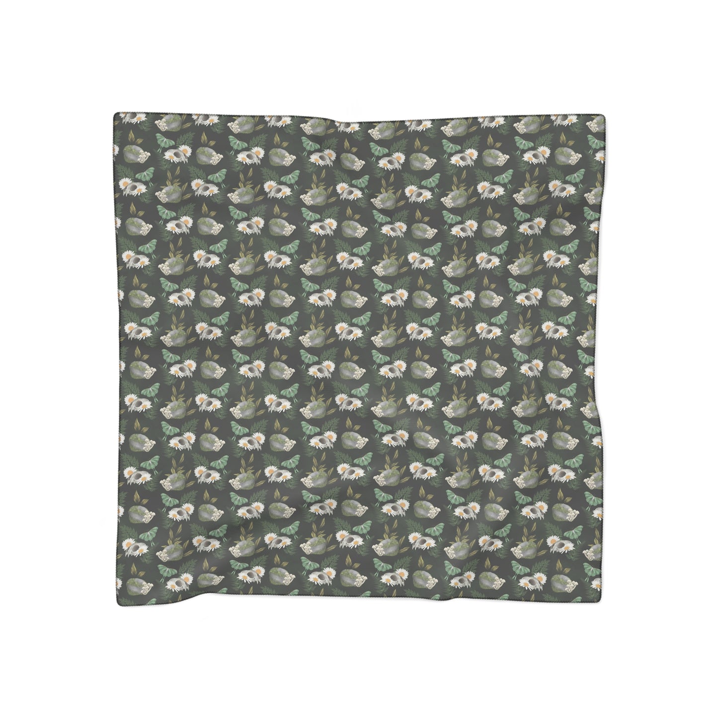 Green Witch Veil | Skulls & Plants Pattern Witchy Scarf