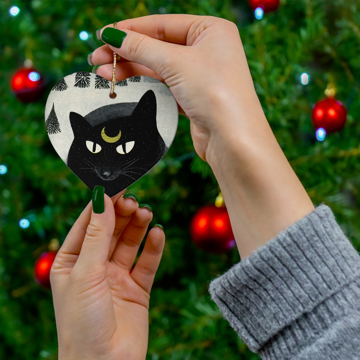 Witchy Yule Ornament - Ceramic Black Cat Yule Ornament - Blessed Yule! For Yule Tree pagan man gift wiccan gift pagan decor, witchy Familiar