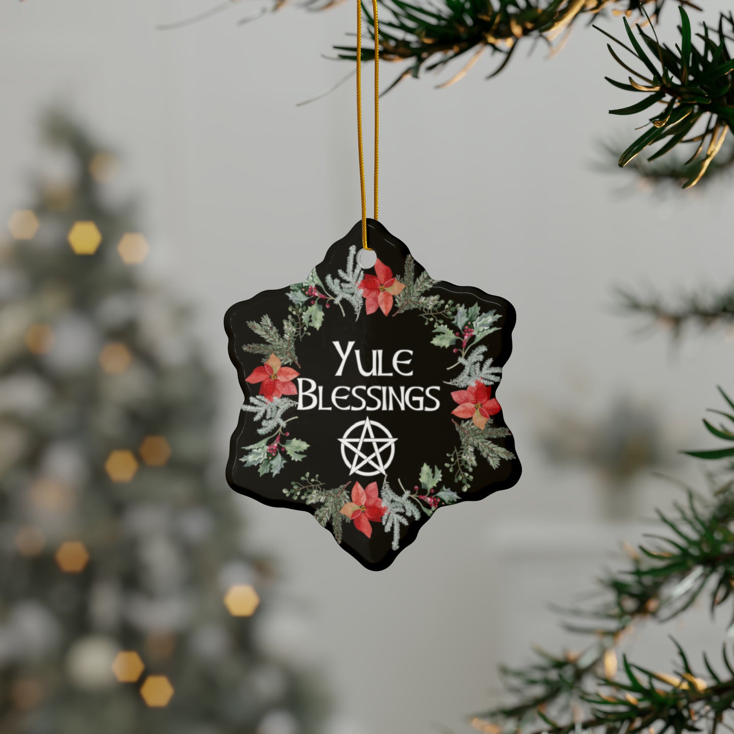 Yule Blessings Wreath Ornament | Circle, Star, Heart, Snowflake Shapes
