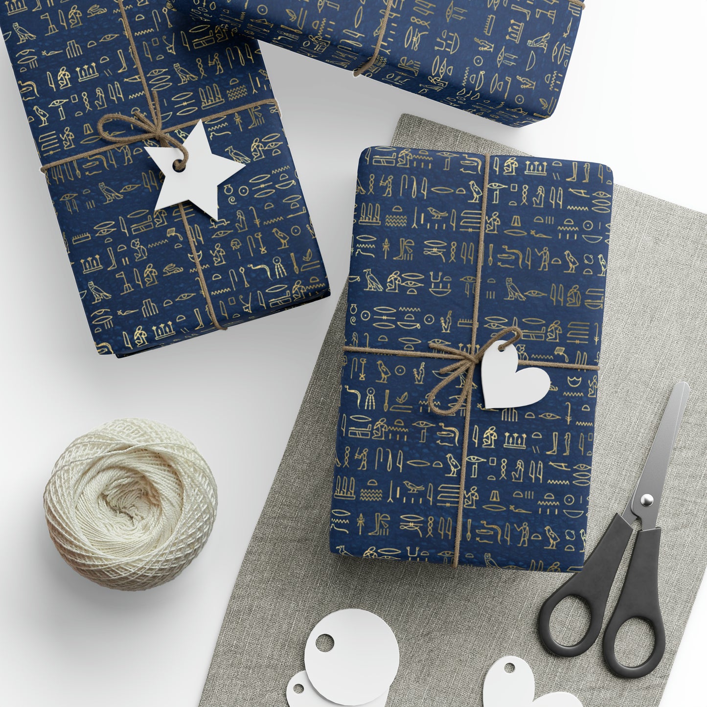 Gold and Blue Ancient Egyptian Hieroglyphics | Witchy Wrapping Paper | Boutique Gift Wrap