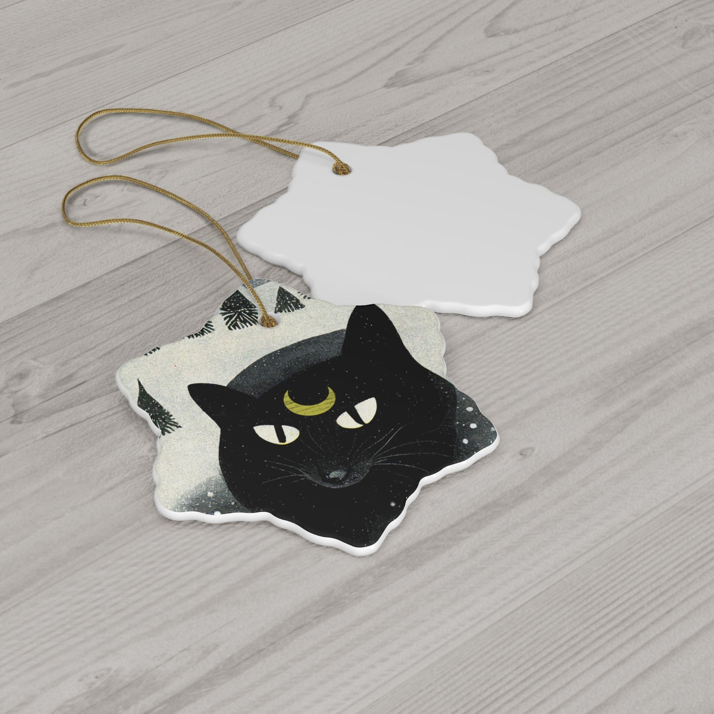 Witchy Yule Ornament - Ceramic Black Cat Yule Ornament - Blessed Yule! For Yule Tree pagan man gift wiccan gift pagan decor, witchy Familiar