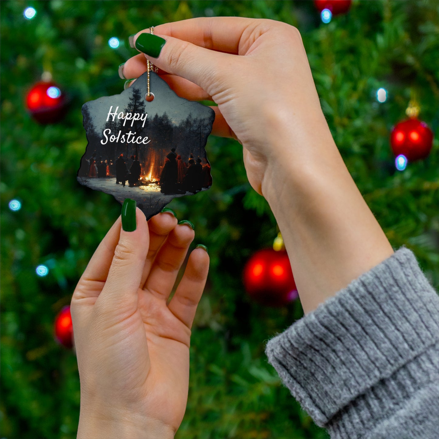 Happy Solstice Pagan Yule Ornament - CERAMIC - Blessed Yule Decoration for Yule Tree or Christmas Tree wiccan witch witchy decor witchcraft
