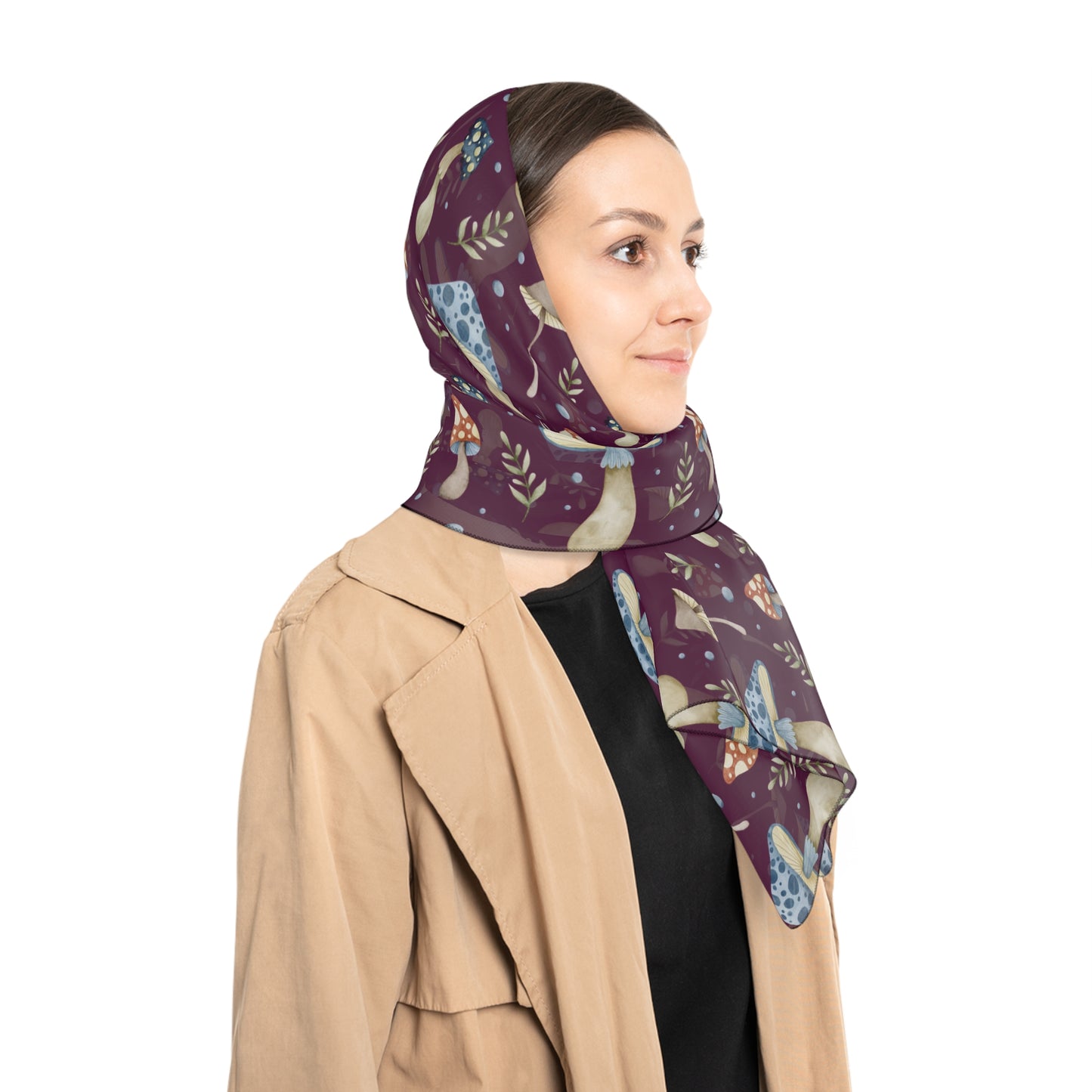 Purple & Blue Mushroom Veil | Head Scarf - Witchy scarf perfect for veiling or fashion - Witch's veil, Pagan veil - head covering for witch