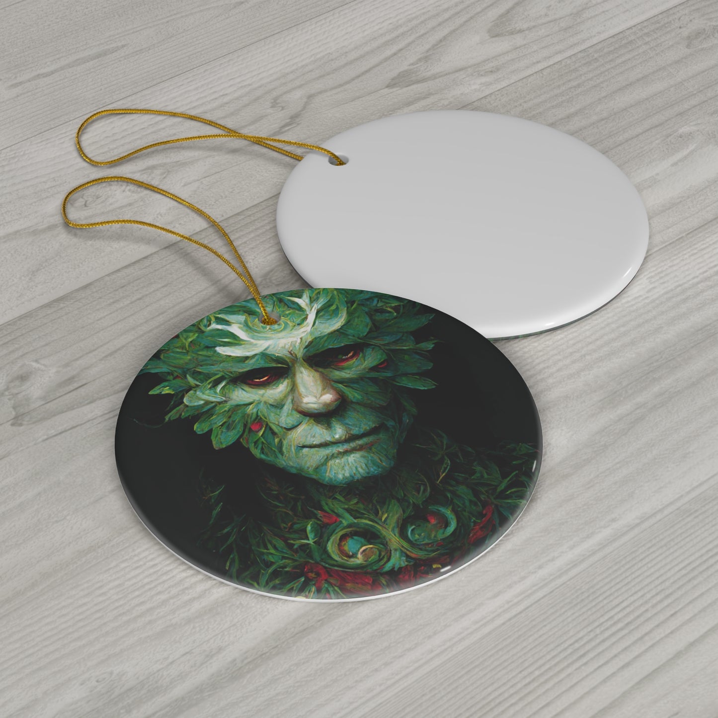 Pagan Yule Ornament - Green Man with holly berries Ornament - Blessed Yule! Ceramic ornament for Yule Tree or Christmas Tree, pagan man gift