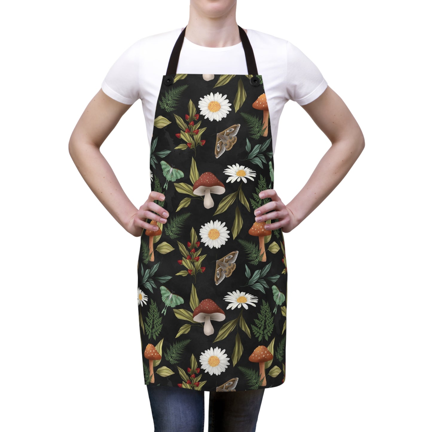 Kitchen Witch Apron - Featuring moths, mushrooms, botanicals, flowers & plants - One Size - witchy gift, pagan gift, wiccan gift