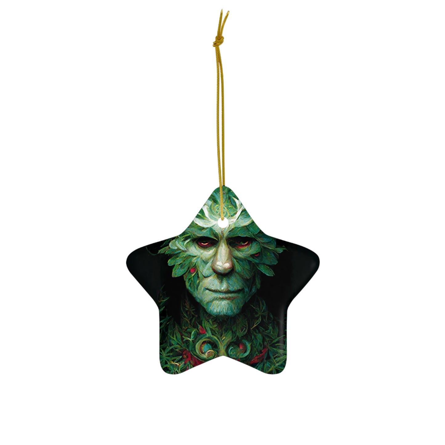 Pagan Yule Ornament - Green Man with holly berries Ornament - Blessed Yule! Ceramic ornament for Yule Tree or Christmas Tree, pagan man gift