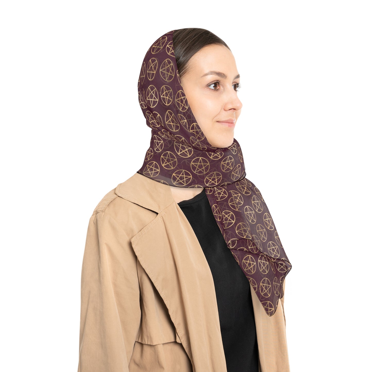 Pentagrams on Merlot Red | Witches Veil | Witchcraft Veiling Scarf