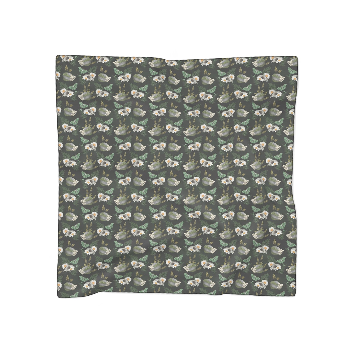 Green Witch Veil | Skulls & Plants Pattern Witchy Scarf