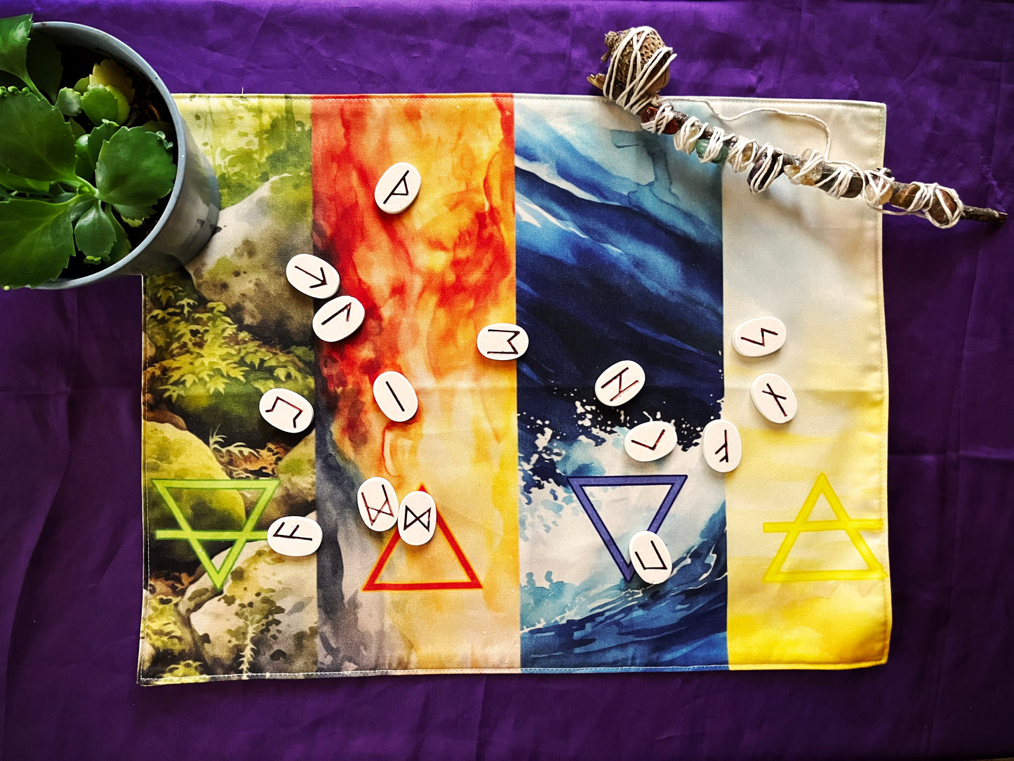 4 Elements Divination Cloth | Tarot Cloth | Rune Cloth | Small Altar Cloth