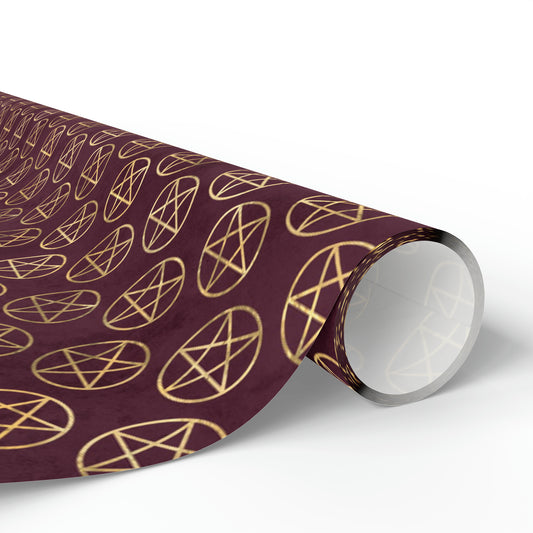 Gold & Merlot Pentagrams | Witchy Wrapping Paper | Boutique Gift Wrap