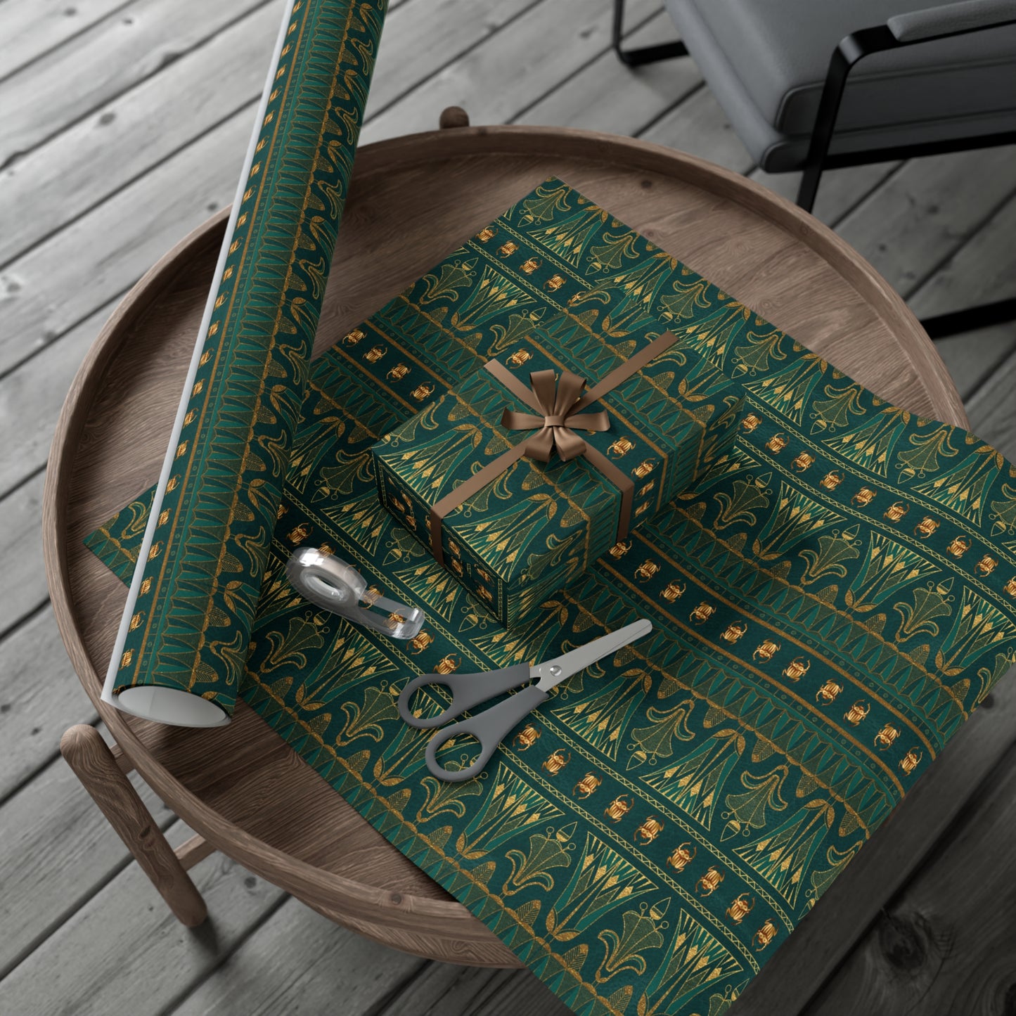 Green & Gold Egyptian Scarabs | Witchy Wrapping Paper | Boutique Gift Wrap