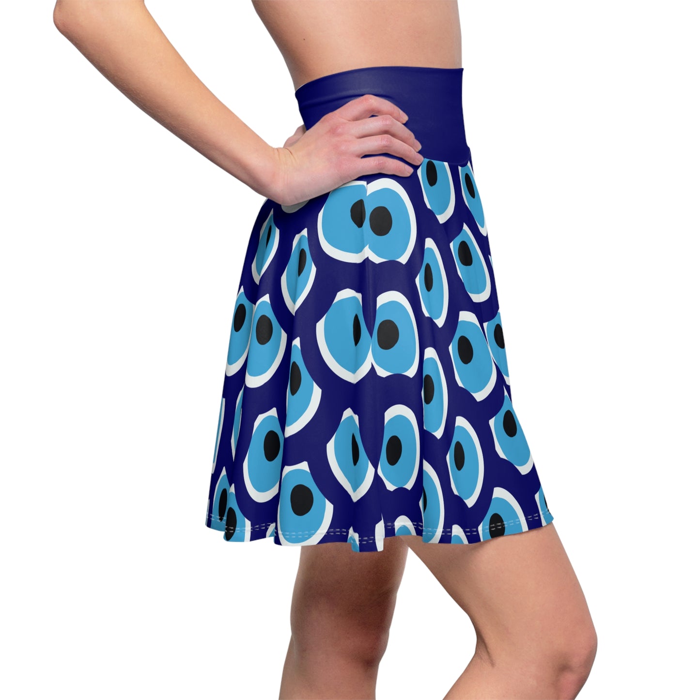 Evil Eye Skater Skirt | Witchy Skirt | Magical Skirt | Protection Symbol | Blue & White Skirt | Polyester Spandex