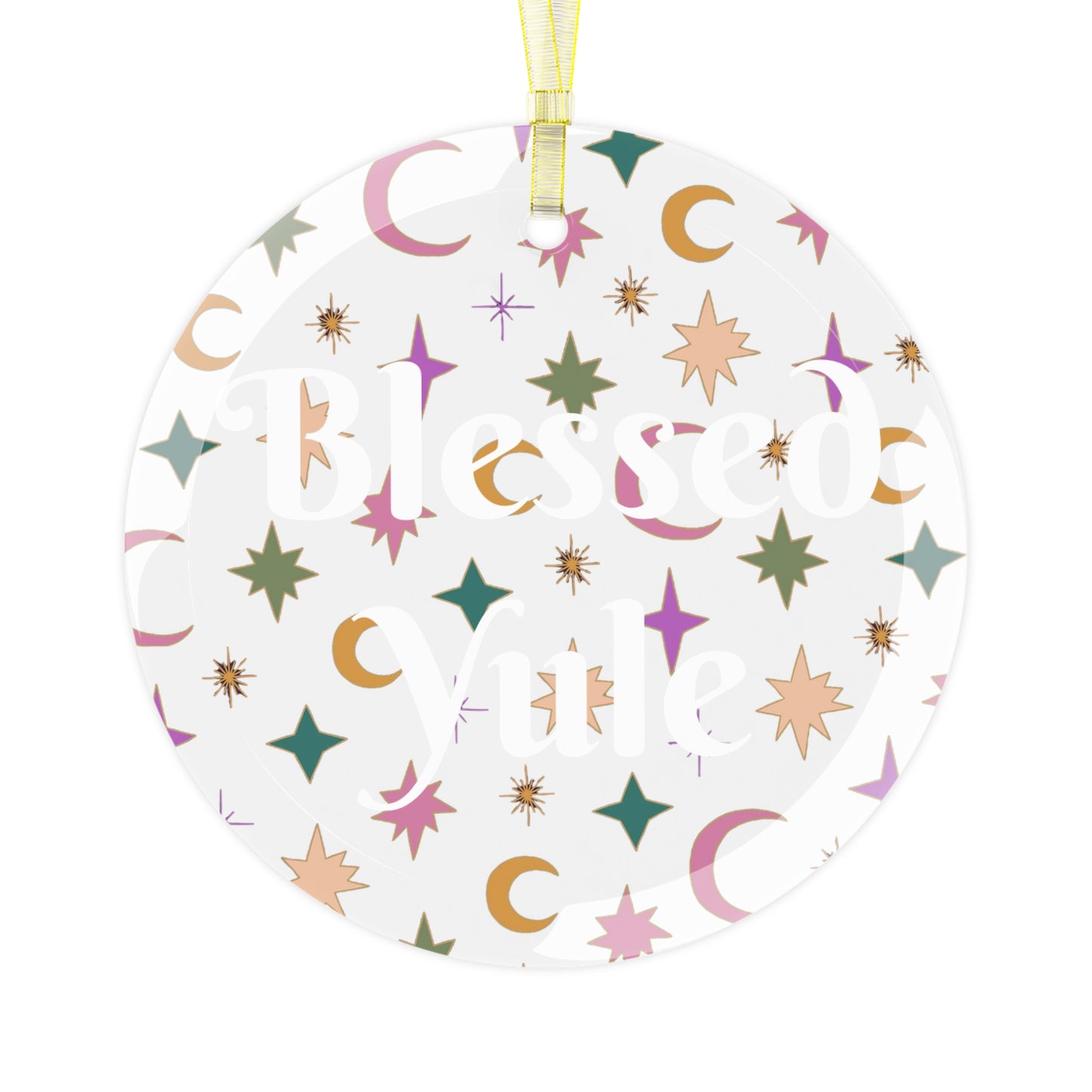 Glass Blessed Yule Ornament with Stars & Crescents - Christmas Ornament - Ornament for Tree Winter Solstice - Pagan, Witch, Witchcraft