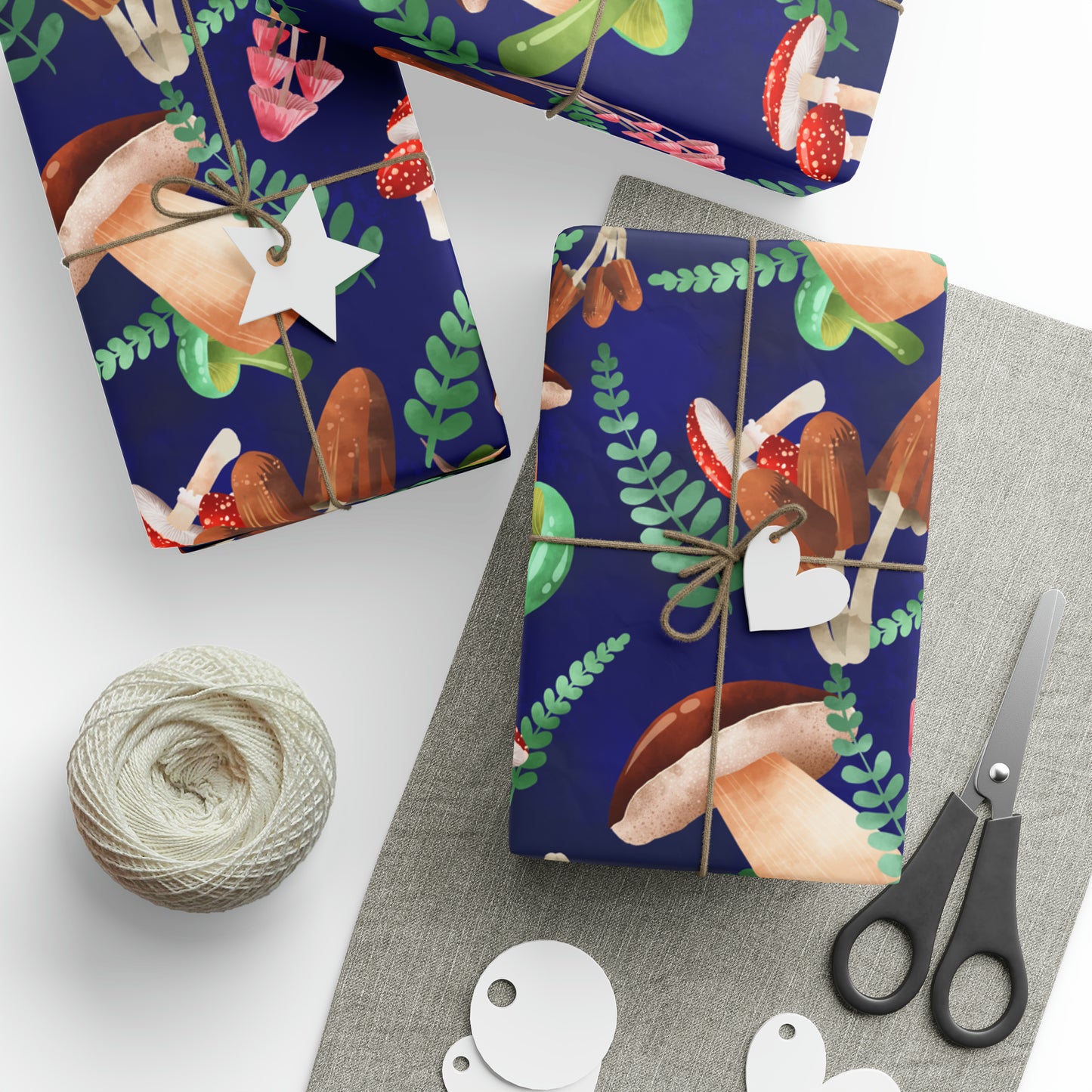 Bold Mushrooms on Blue | Witchy Wrapping Paper | Boutique Gift Wrap