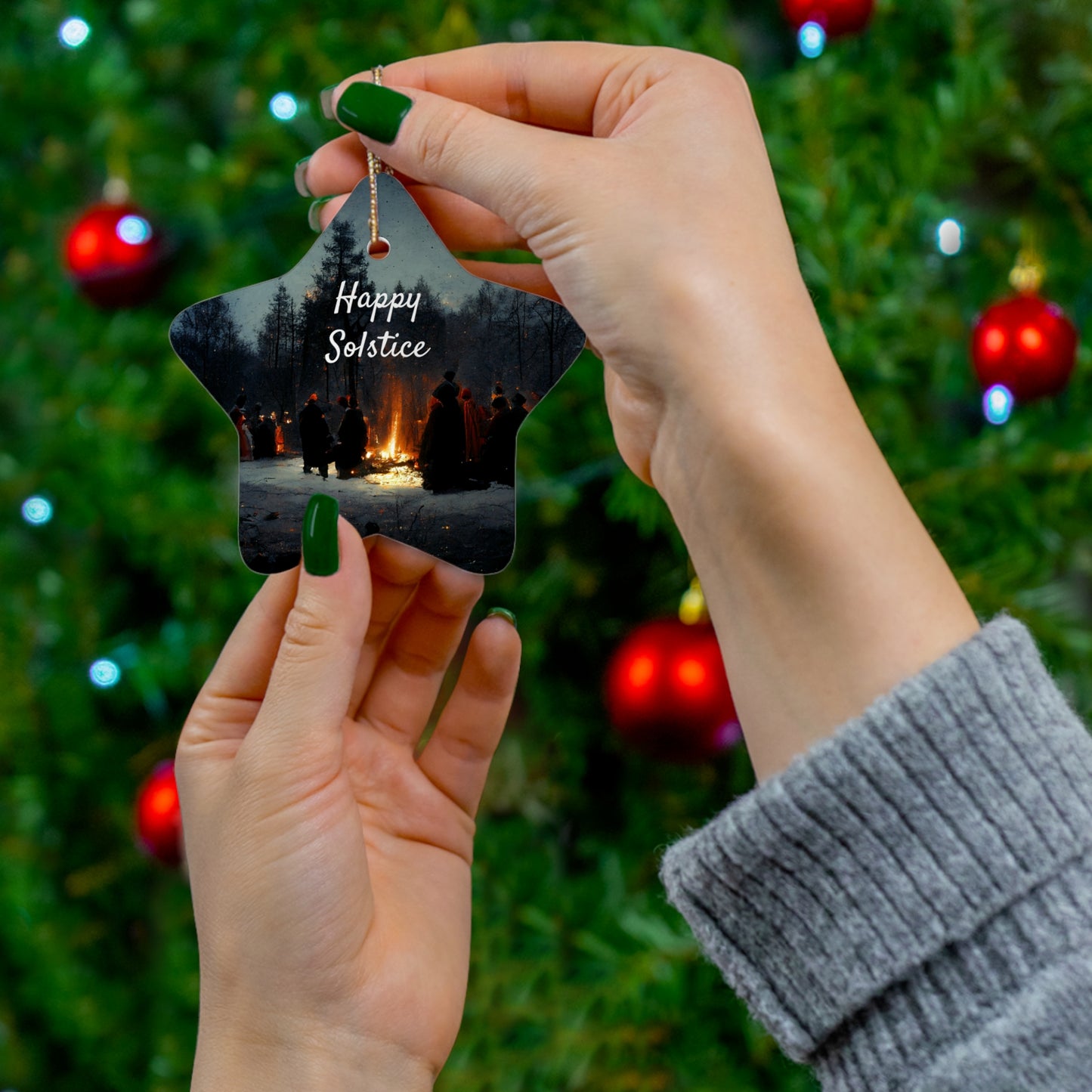 Happy Solstice Pagan Yule Ornament - CERAMIC - Blessed Yule Decoration for Yule Tree or Christmas Tree wiccan witch witchy decor witchcraft