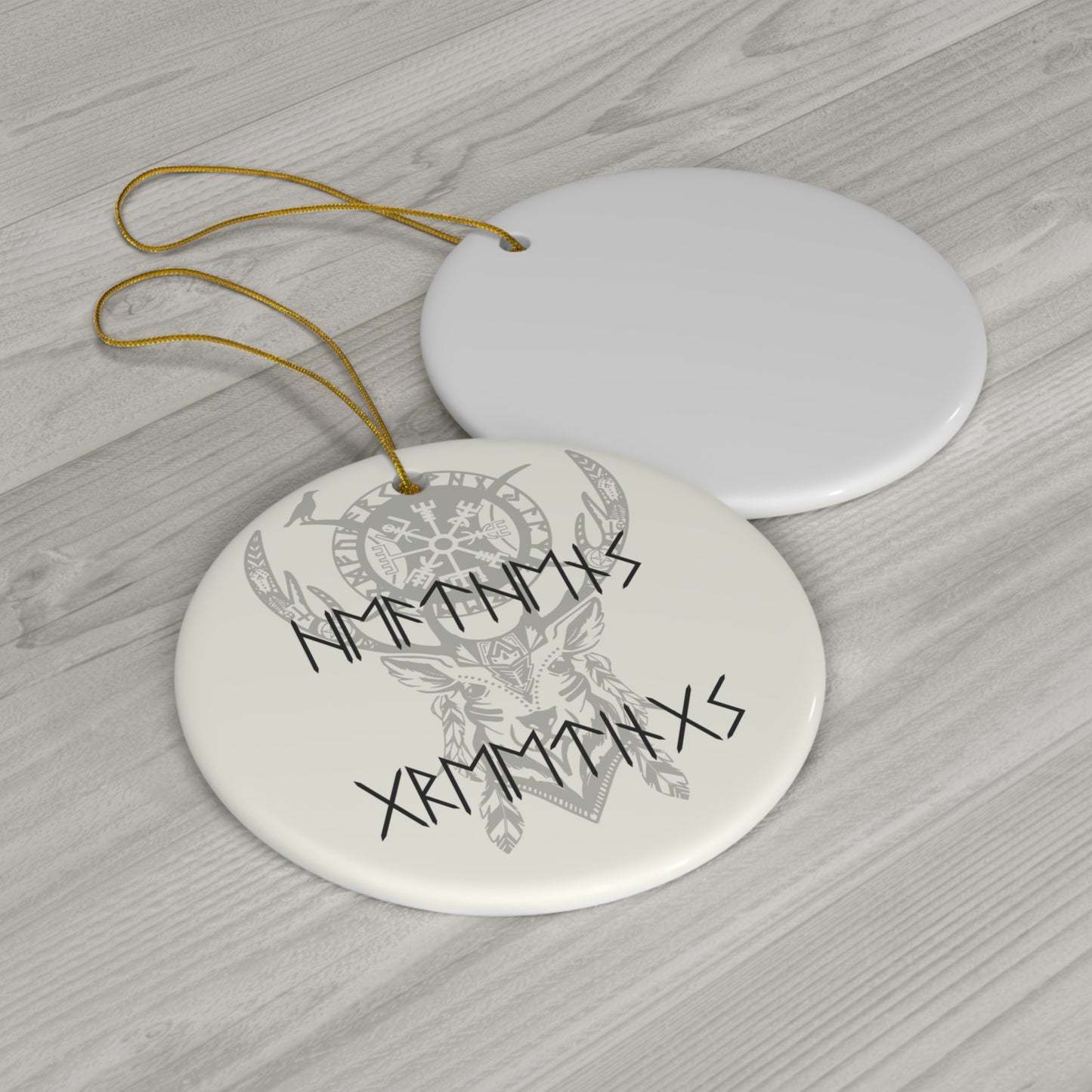 Heathen's Greetings, Ceramic Yule Ornaments, Futhark Stag Vegvisir Witchcraft, Witch, Yule Pagan Norse Decor, Pagan Gift, Witchy Gift
