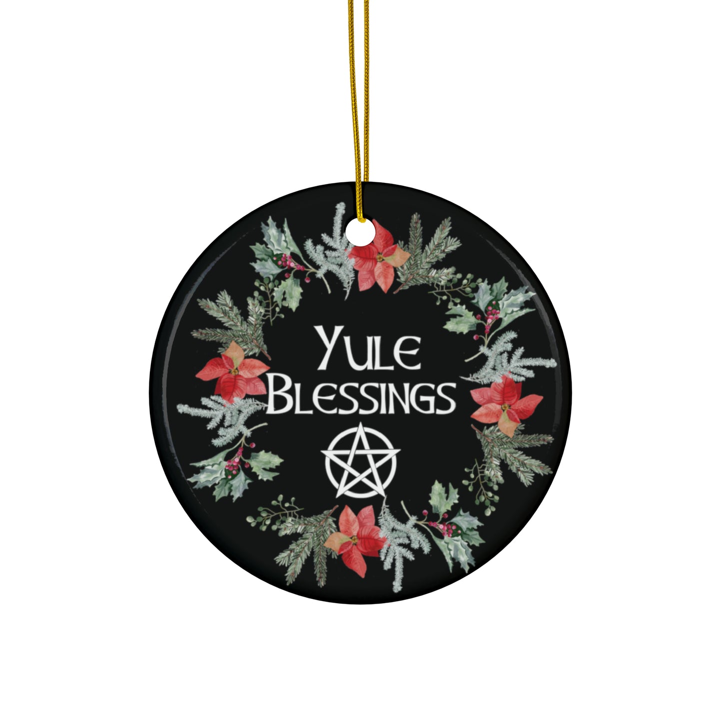 Yule Blessings Wreath Ornament | Circle, Star, Heart, Snowflake Shapes
