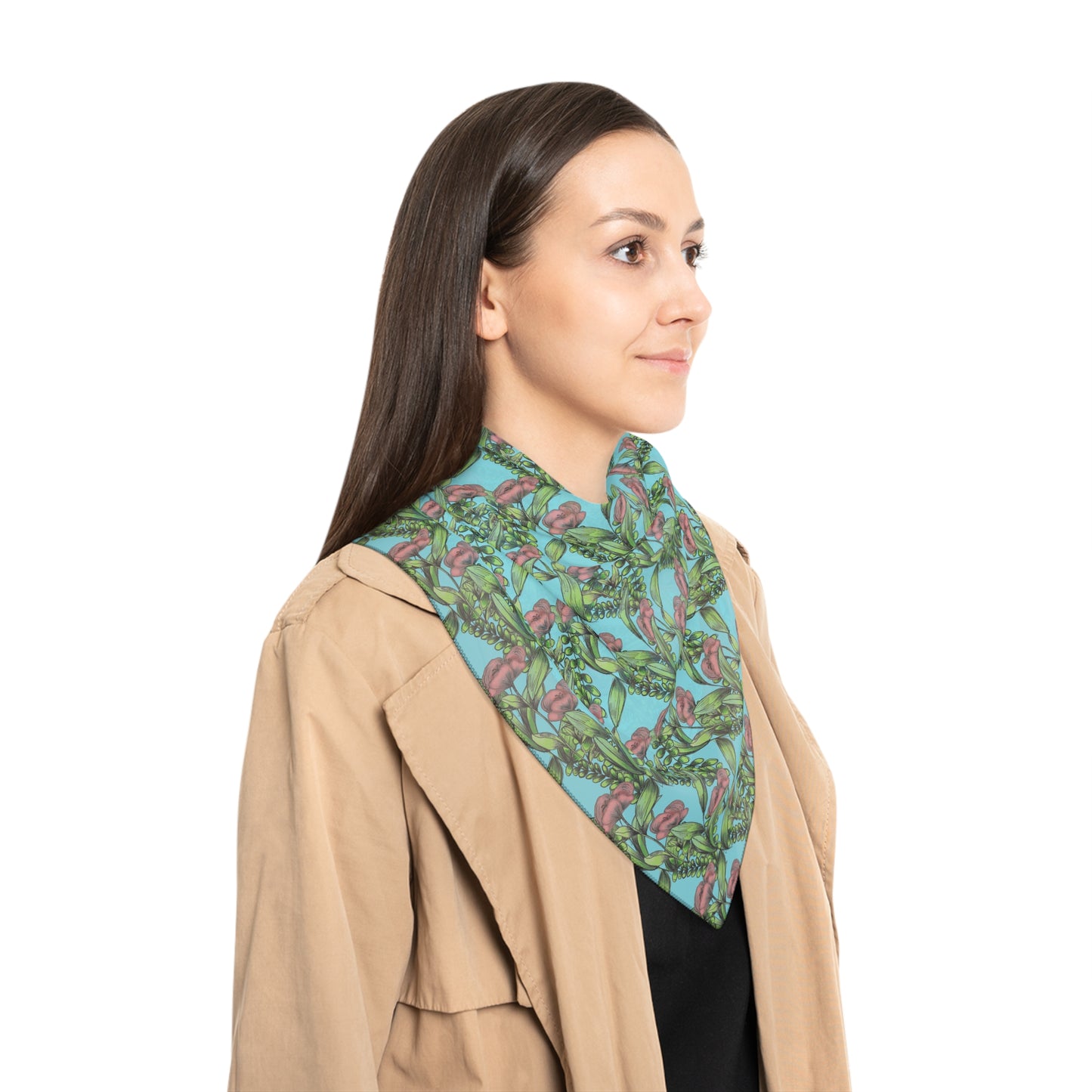 Poppies Green Witches Veil | Witchy Pagan Scarf