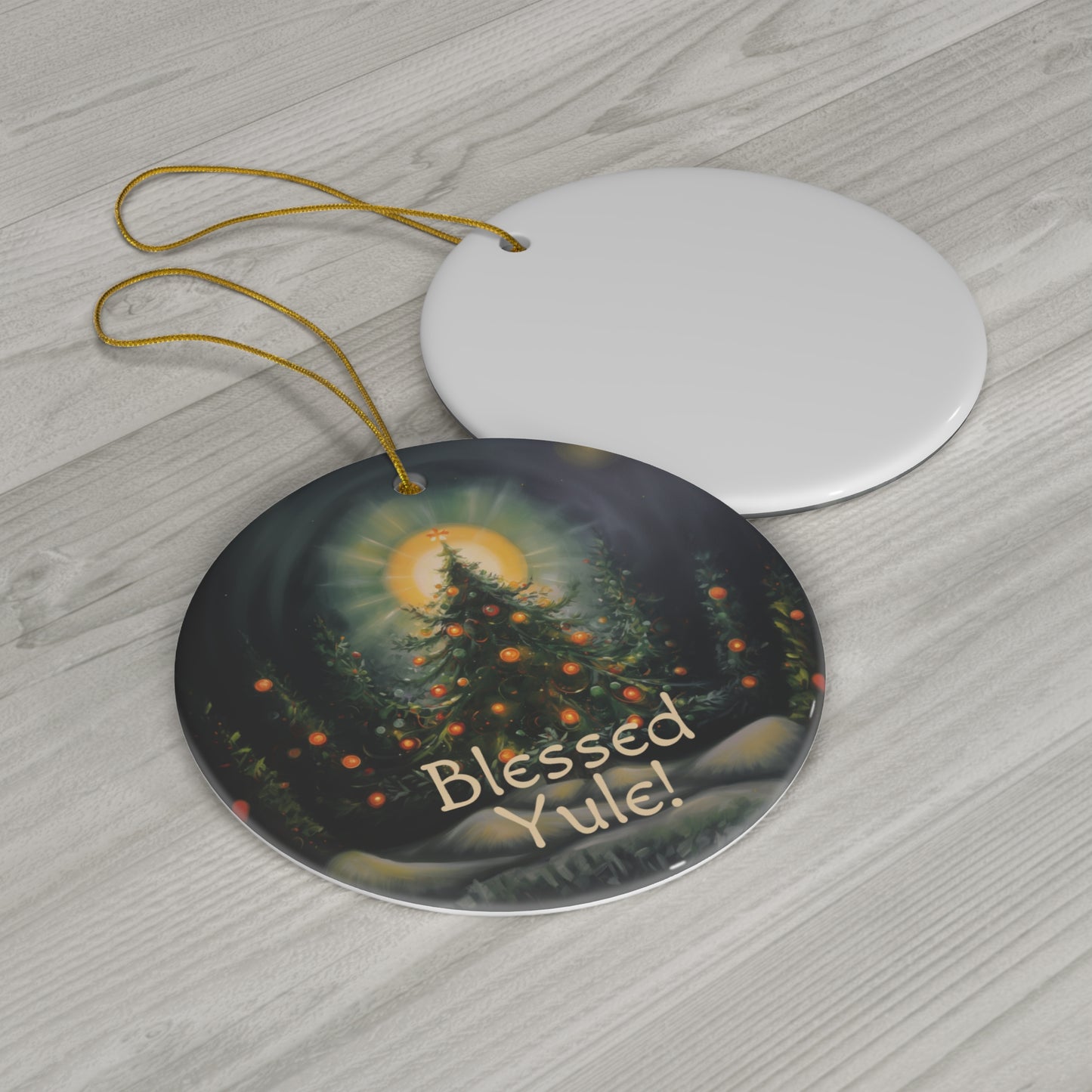 Witchy Yule Ornament - Yule Tree on the Winter Solstice - Blessed Yule! Ceramic ornament for Yule Tree or home decor wiccan pagan heathen