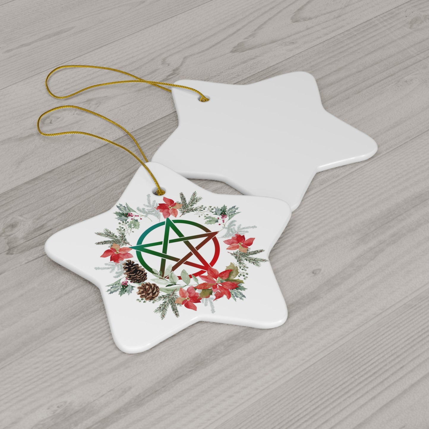 Yule Ornament - Pentagram with Wreath - Christmas Ornament Pagan Ornament - Pagan gift, Pagan Man Gift, solstice decor, winter solstice