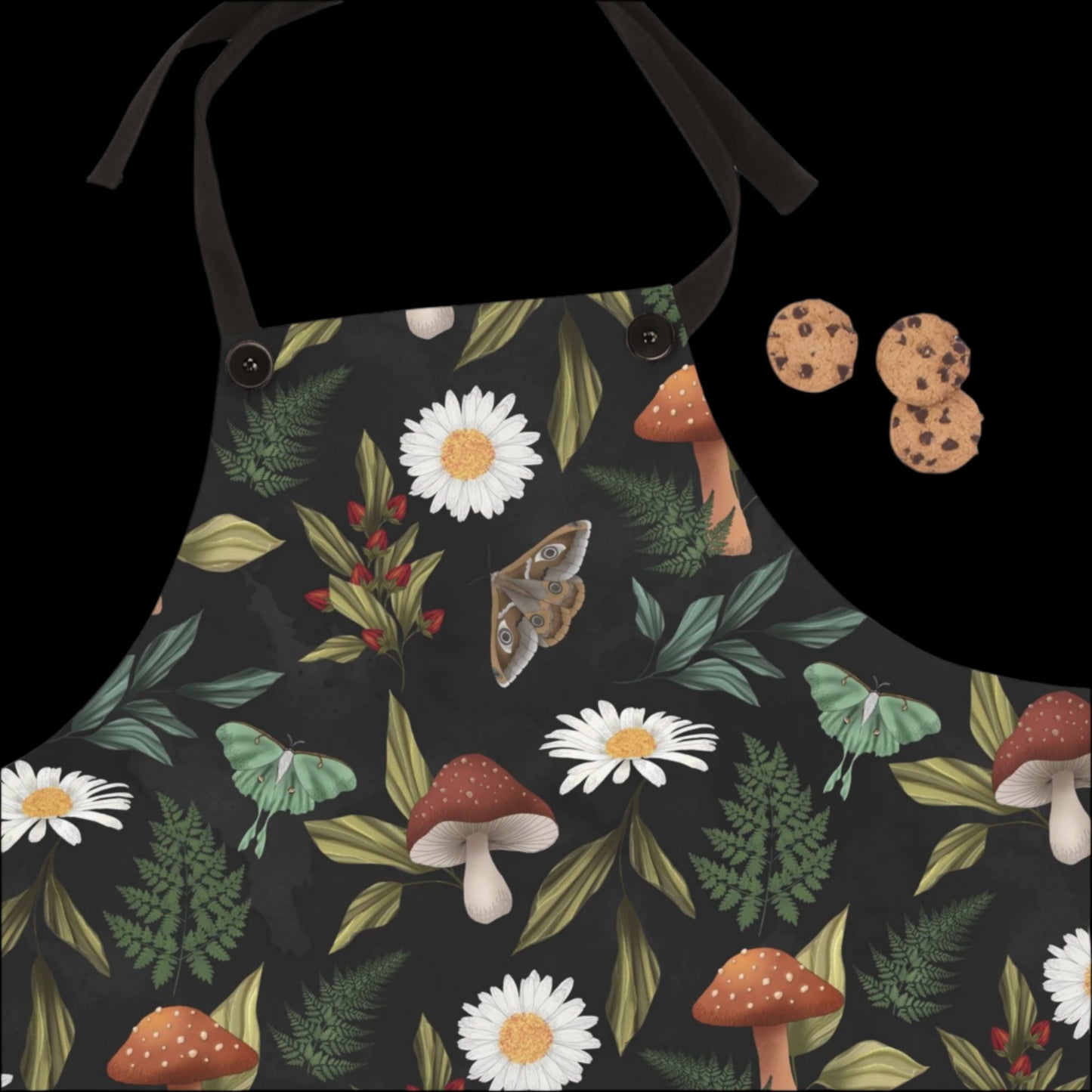 Kitchen Witch Apron - Featuring moths, mushrooms, botanicals, flowers & plants - One Size - witchy gift, pagan gift, wiccan gift