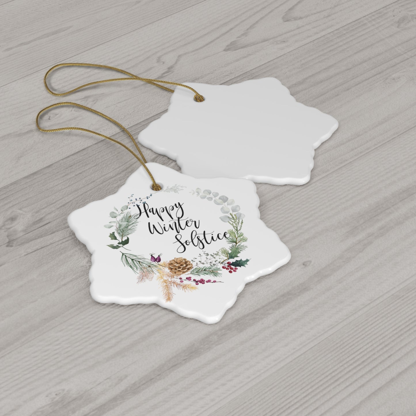Happy Winter Solstice Ornament - Ceramic Yule ornament, Pagan gift, Pagan Man Gift, solstice decor, yule decoration, wiccan gift witchy gift