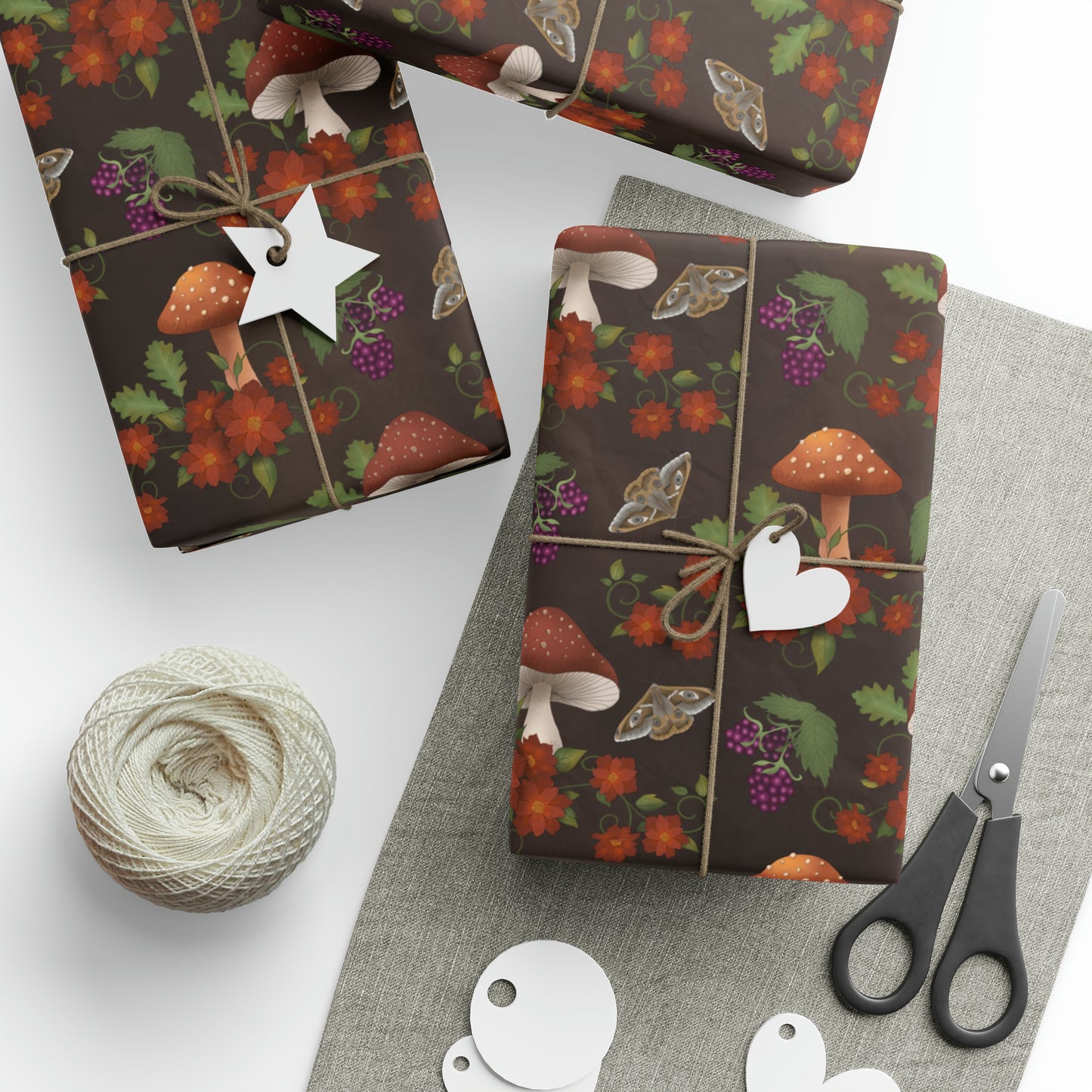 Green Witch with Moths & Herbal Botanicals | Witchy Wrapping Paper | Boutique Gift Wrap