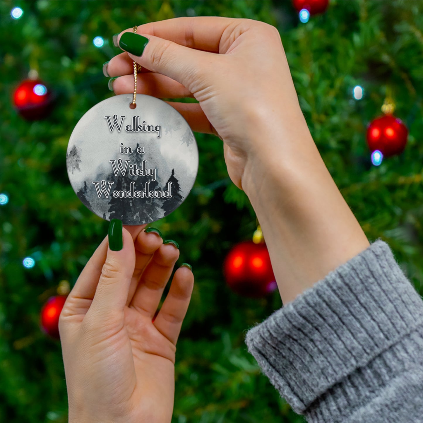 Walking in a Witchy Wonderland Ceramic Ornament - Yule ornament
