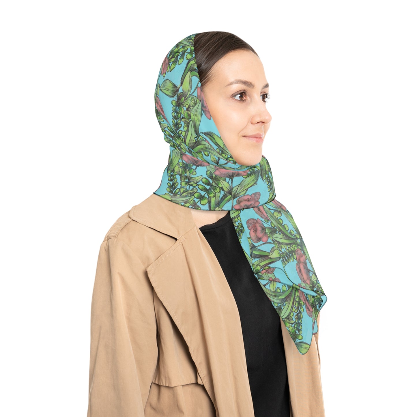 Poppies Green Witches Veil | Witchy Pagan Scarf