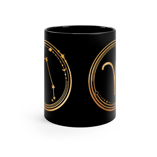 Aries Mug - 11oz Black Mug with constellation and astrological symbol of the star sign Aries