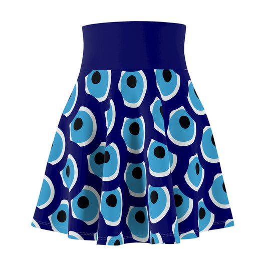 Evil Eye Skater Skirt | Witchy Skirt | Magical Skirt | Protection Symbol | Blue & White Skirt | Polyester Spandex
