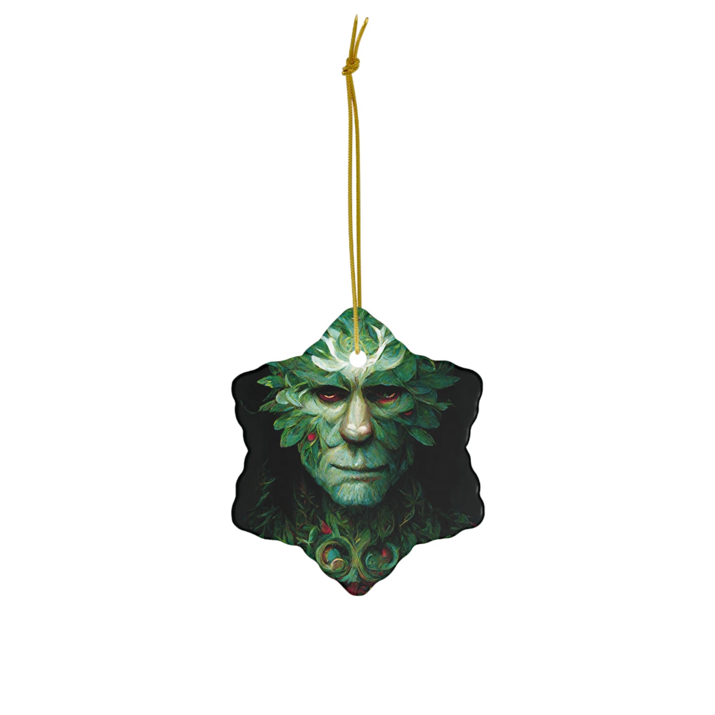 Pagan Yule Ornament - Green Man with holly berries Ornament - Blessed Yule! Ceramic ornament for Yule Tree or Christmas Tree, pagan man gift