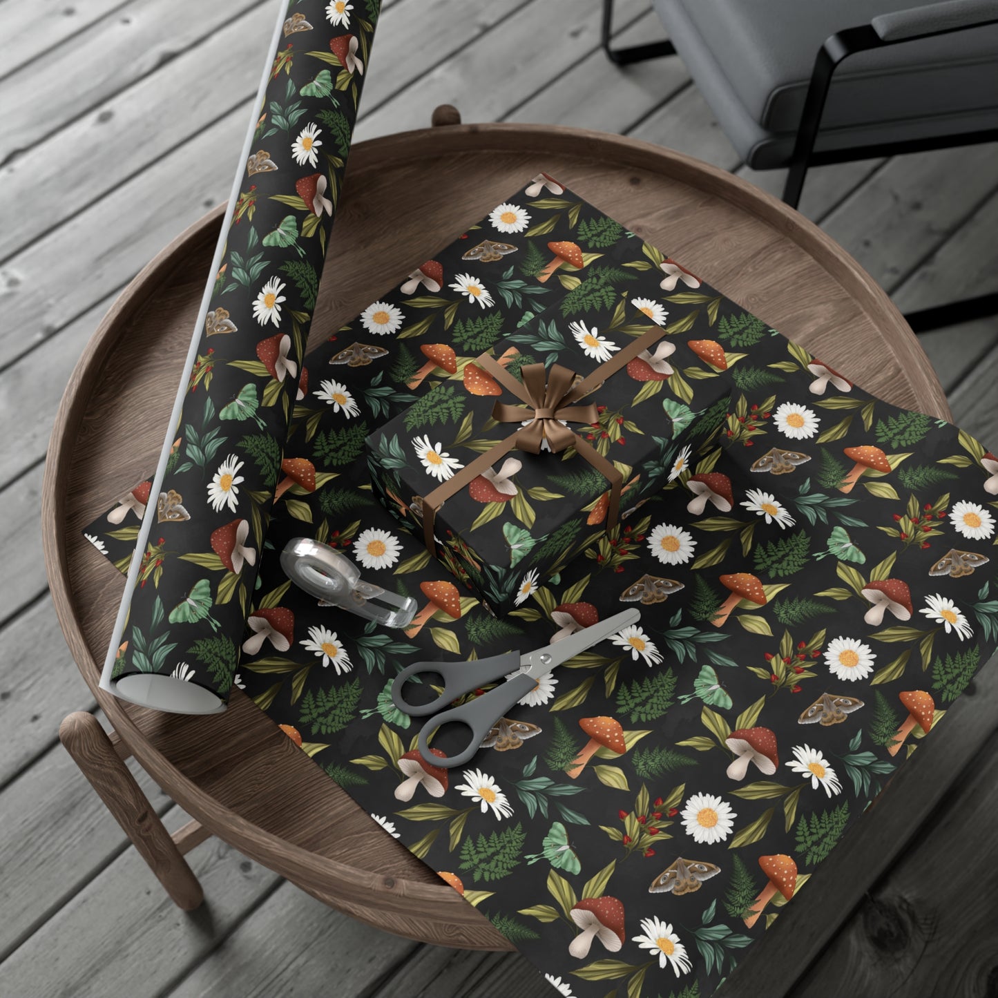 Cottage Core Witchy Moths & Mushrooms | Witchy Wrapping Paper | Boutique Gift Wrap